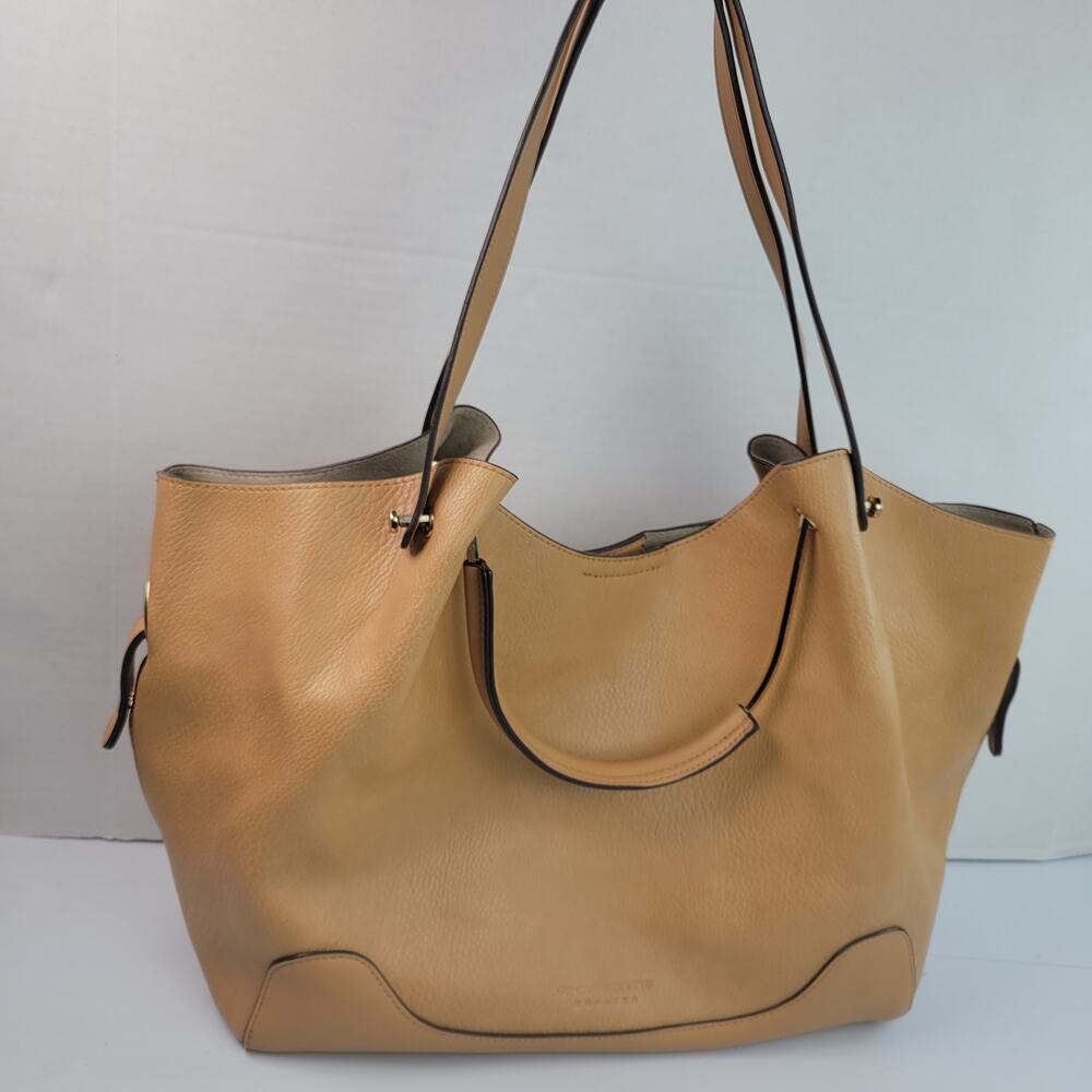 Sondra Roberts Squared Brown Faux Leather Double Handle Shoulder Bag w/ Pouch